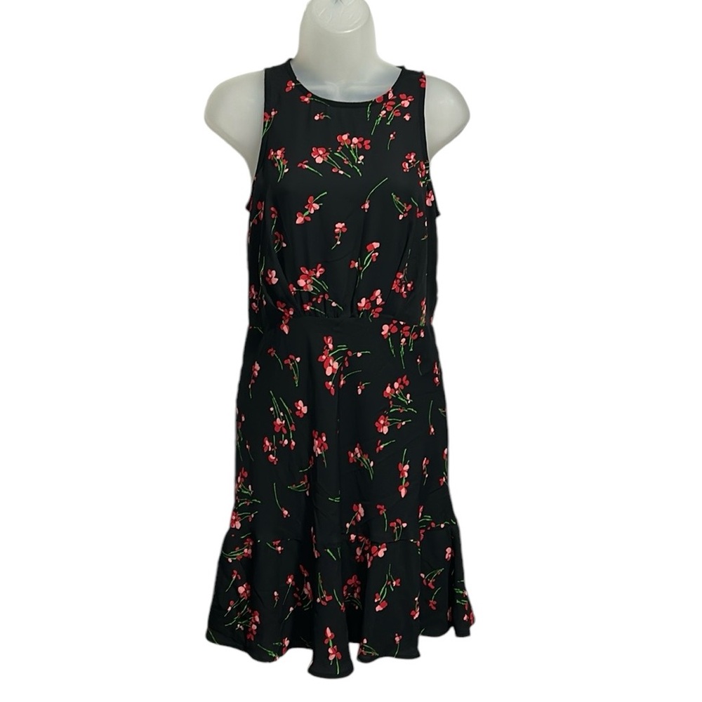JCREW Ruched-waist dress in falling floral Sz 2 In Multi Black J3660